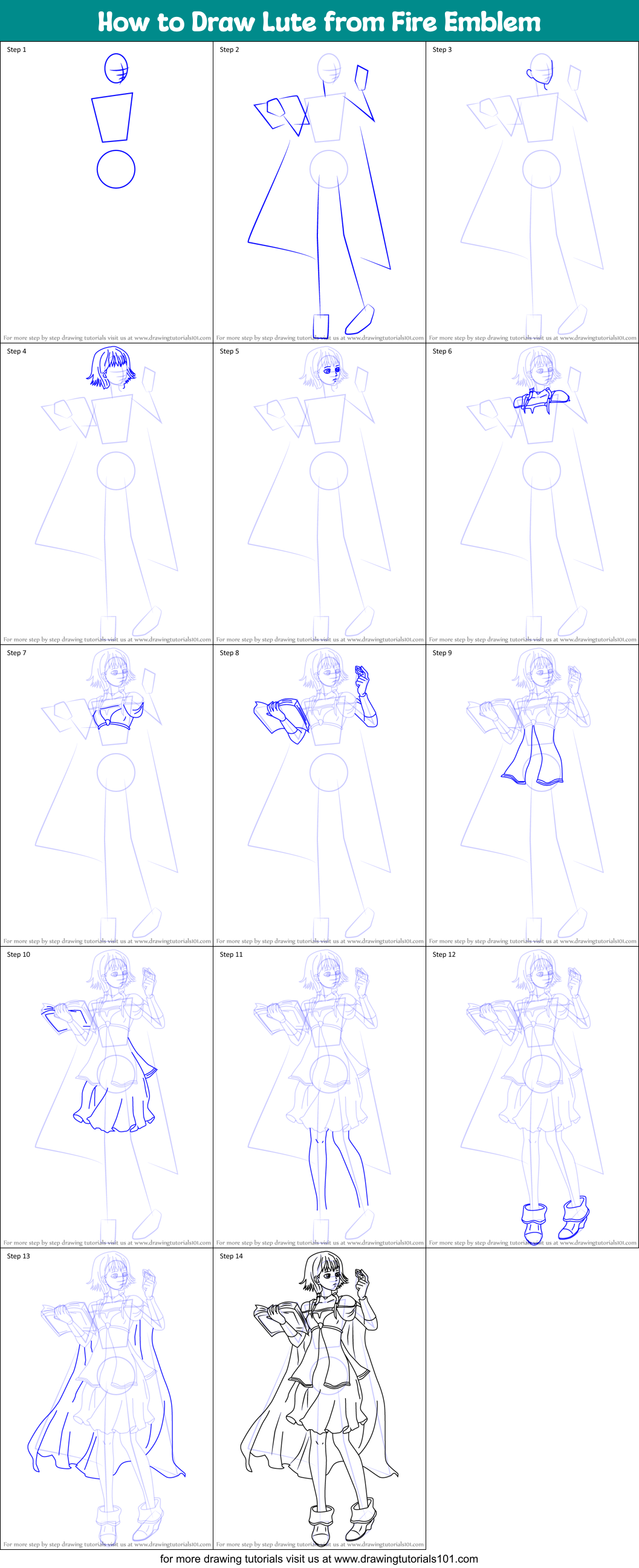 How to Draw Lute from Fire Emblem printable step by step drawing sheet ...