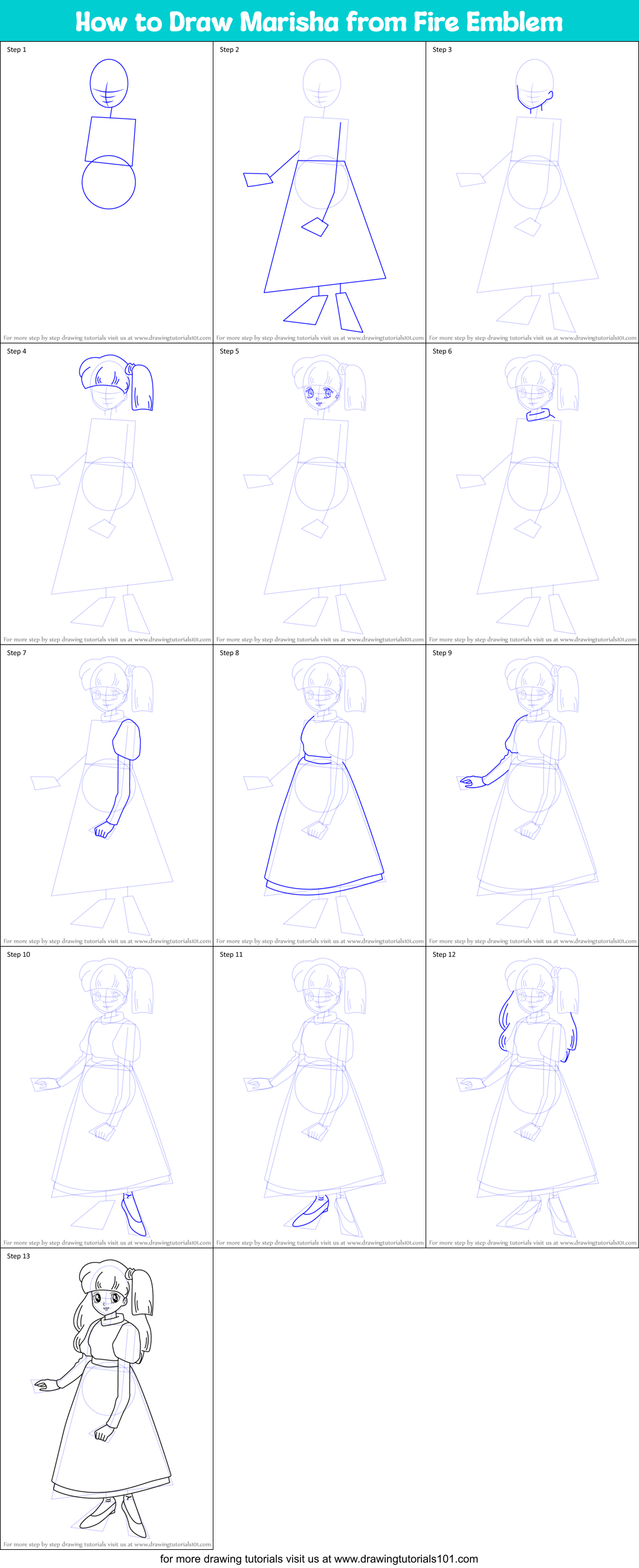 How to Draw Marisha from Fire Emblem printable step by step drawing ...