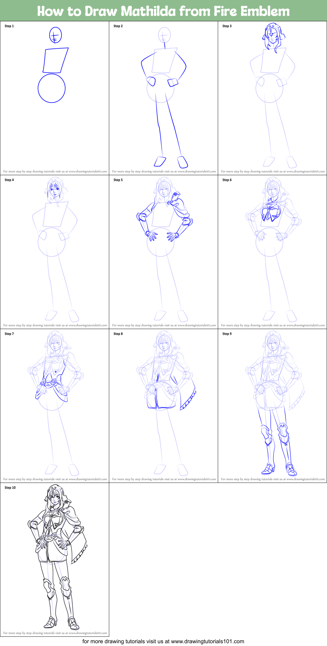 How to Draw Mathilda from Fire Emblem printable step by step drawing ...