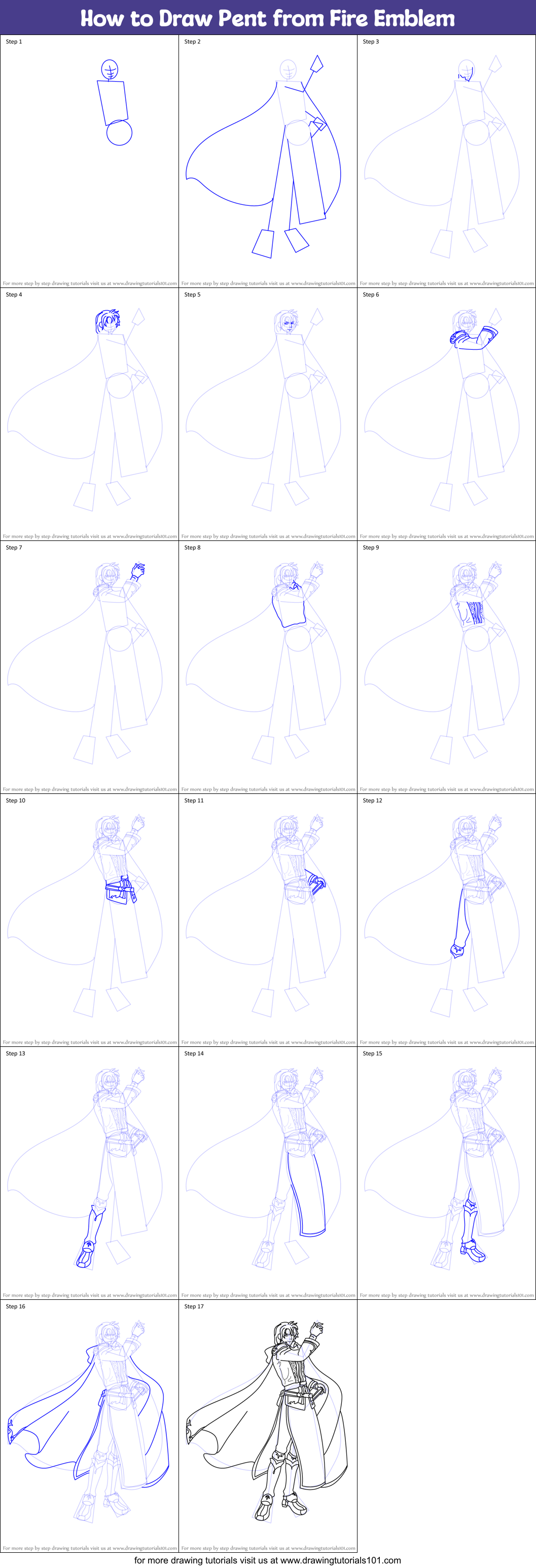 How to Draw Pent from Fire Emblem printable step by step drawing sheet ...