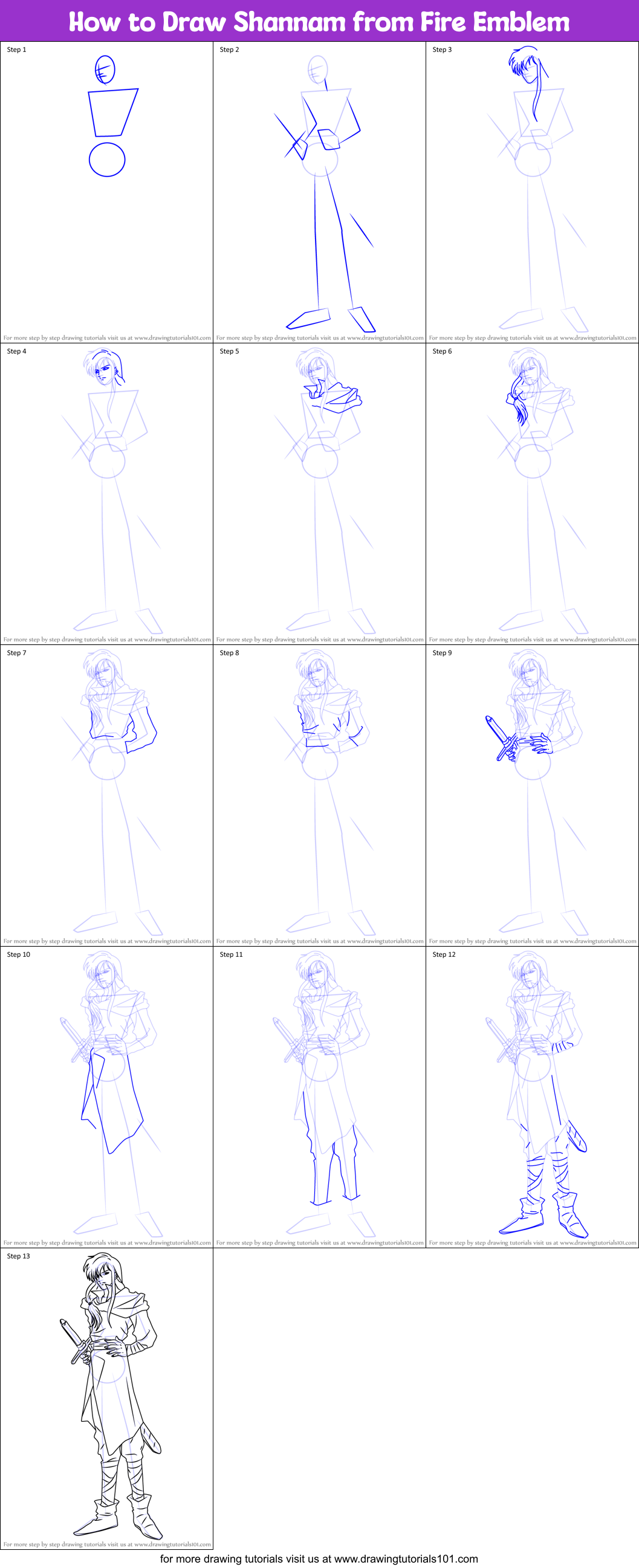 How to Draw Shannam from Fire Emblem printable step by step drawing ...