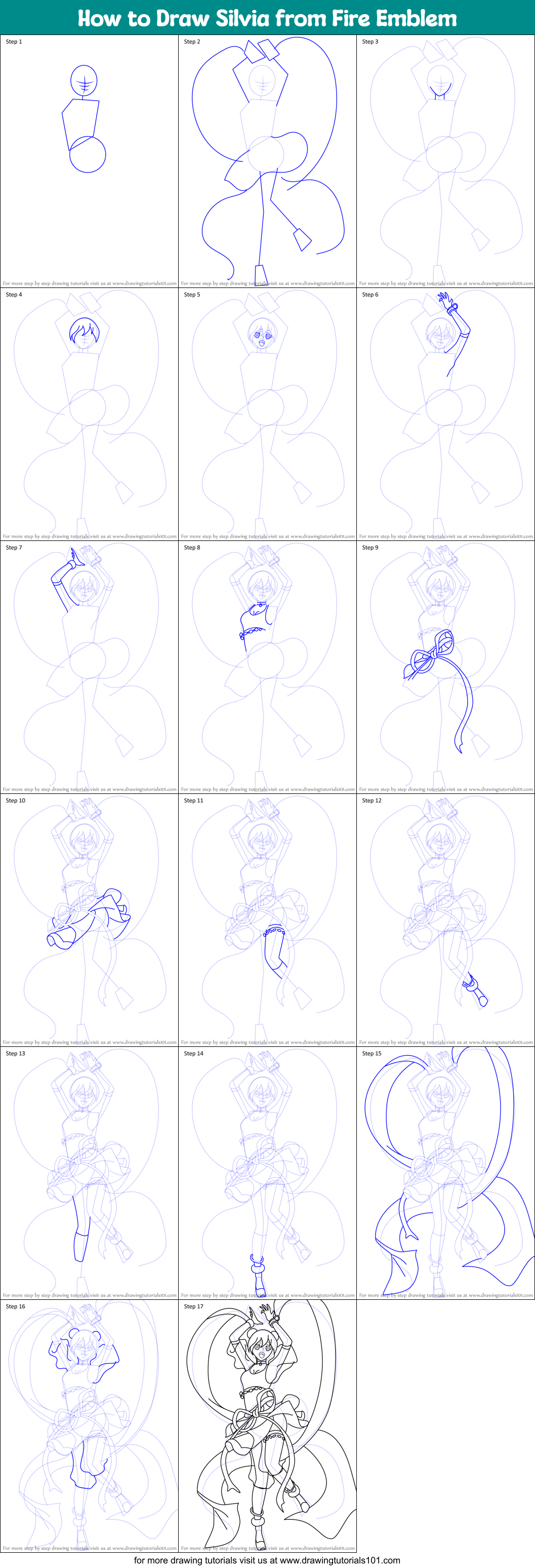 How to Draw Silvia from Fire Emblem printable step by step drawing ...