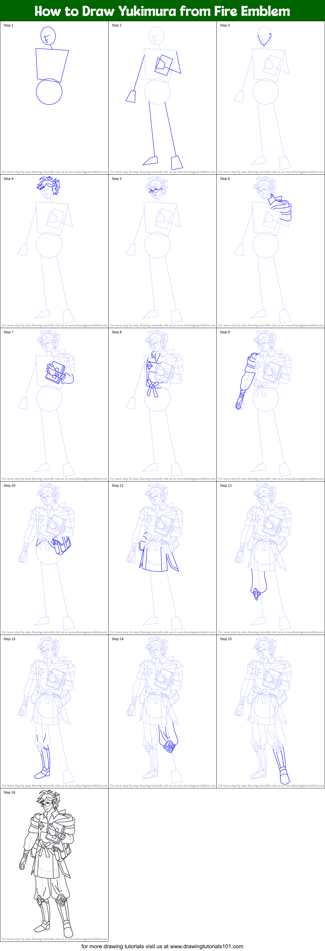 How to Draw Yukimura from Fire Emblem printable step by step drawing ...