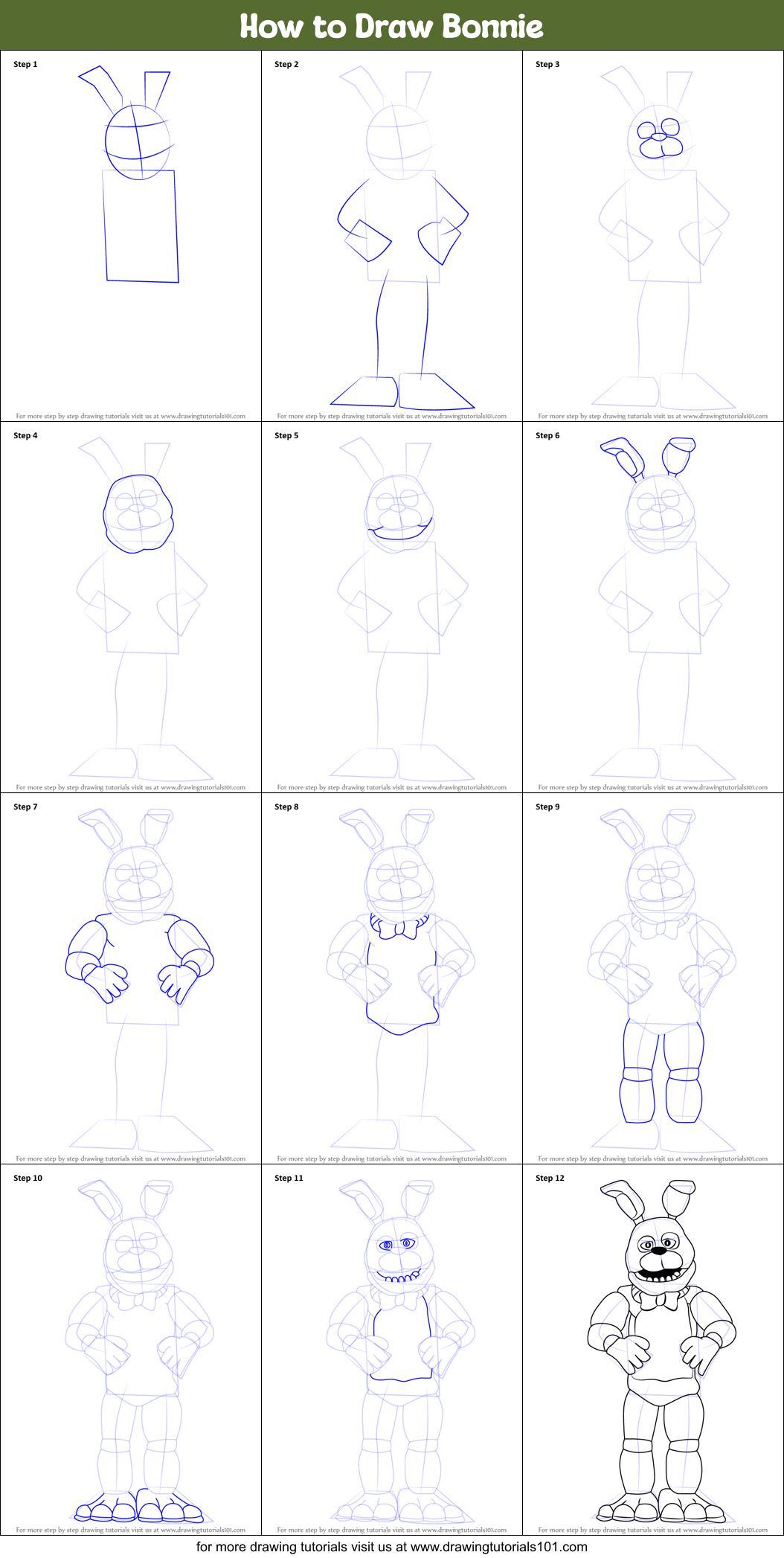 How to Draw Bonnie printable step by step drawing sheet