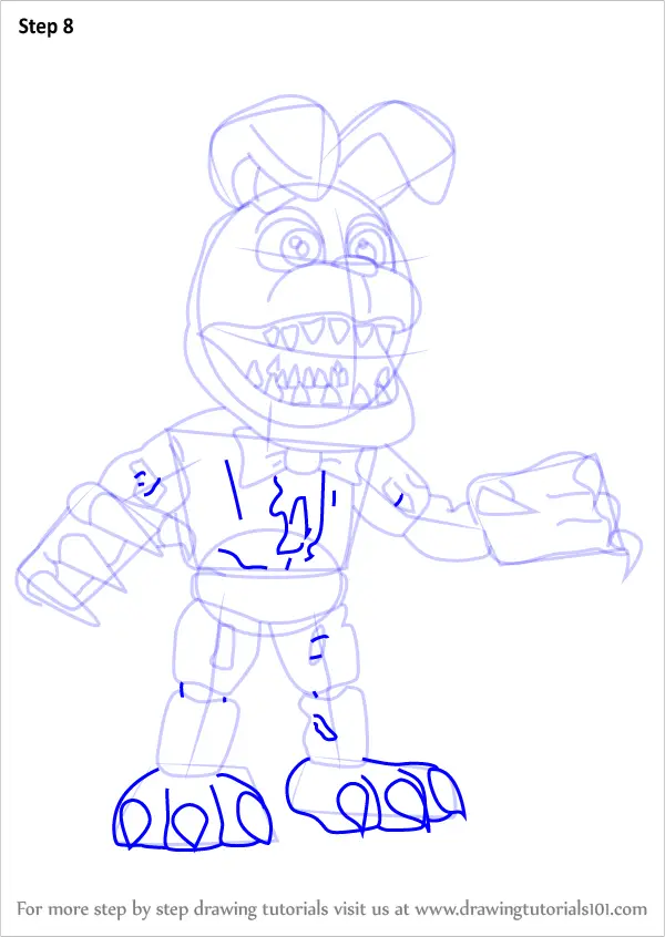 Step by Step How to Draw Nightmare Bonnie from Five Nights at Freddy's