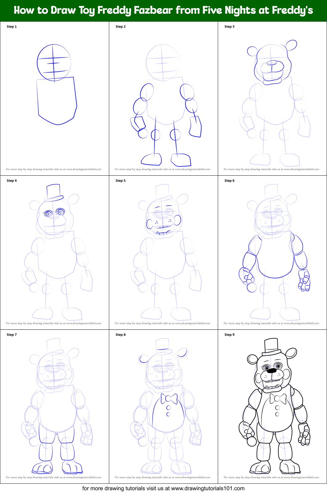 How to Draw Toy Freddy Fazbear from Five Nights at Freddy's printable