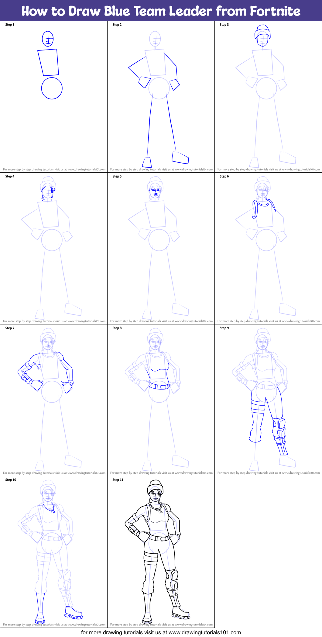 How to Draw Blue Team Leader from Fortnite printable step by step ...