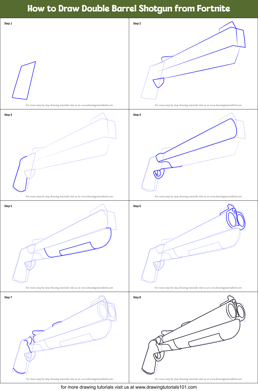 How to Draw Double Barrel Shotgun from Fortnite printable step by step ...