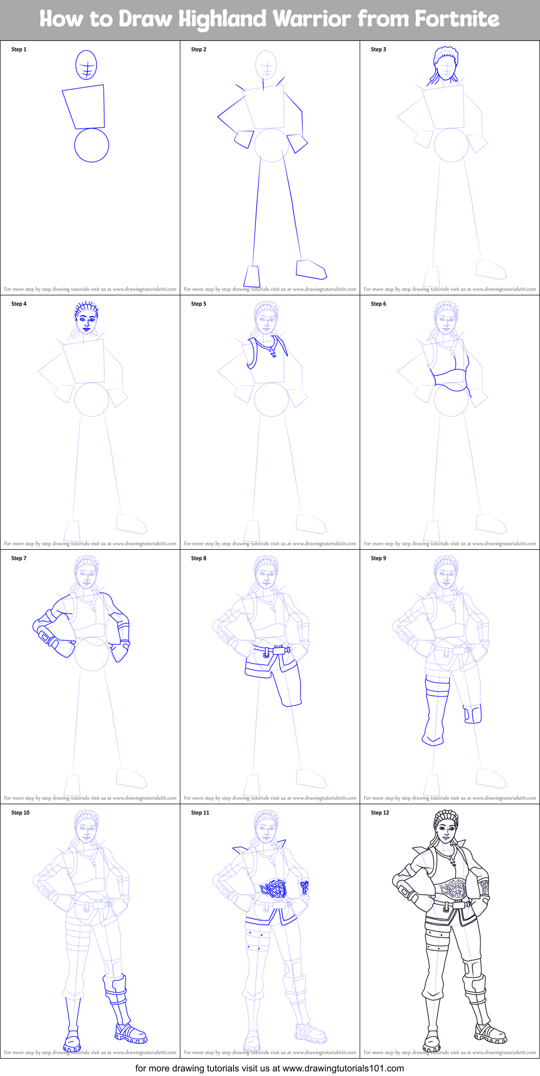 How to Draw Highland Warrior from Fortnite printable step by step ...