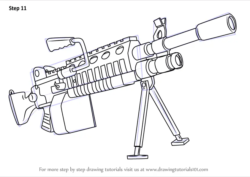 Step by Step How to Draw Light Machine Gun from Fortnite ...