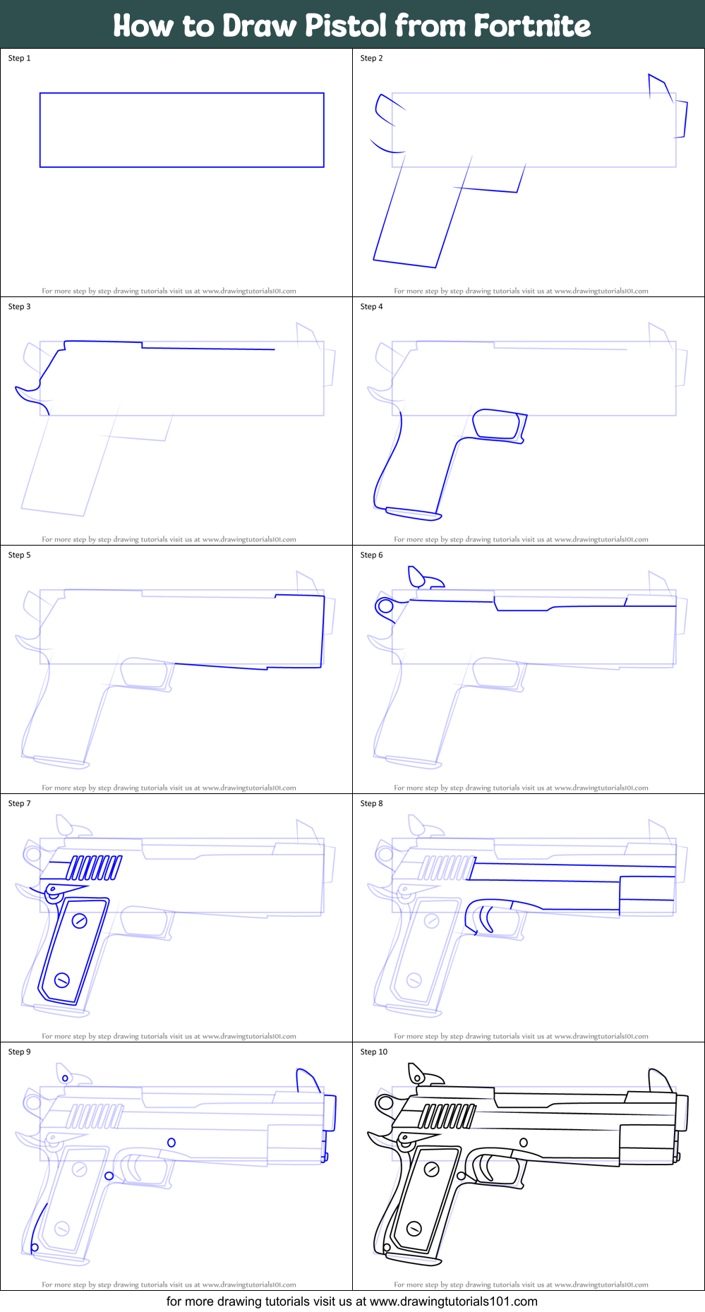 How to Draw Pistol from Fortnite printable step by step drawing sheet ...