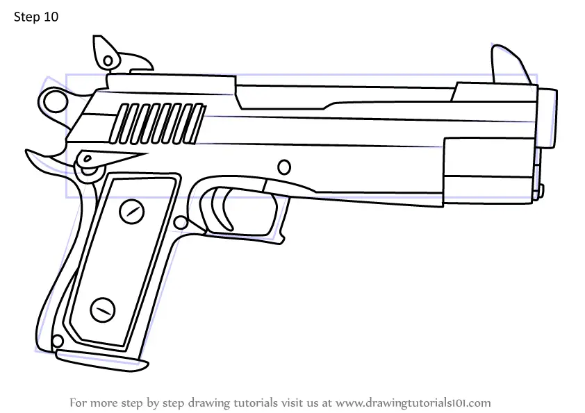 Step by Step How to Draw Pistol from Fortnite : DrawingTutorials101.com