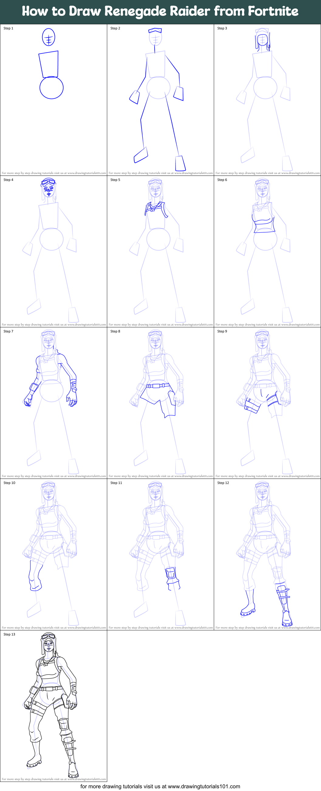 How to Draw Renegade Raider from Fortnite printable step ...