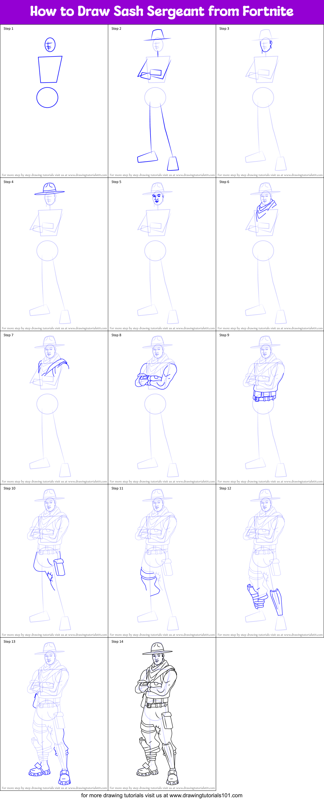 How to Draw Sash Sergeant from Fortnite printable step by step drawing ...