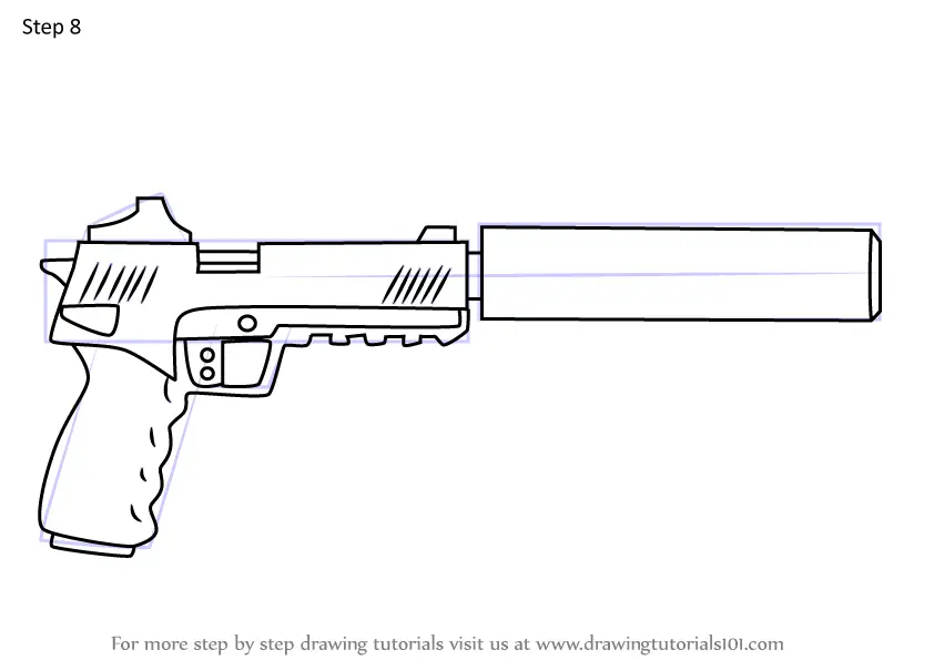 Step by Step How to Draw Suppressed Pistol from Fortnite