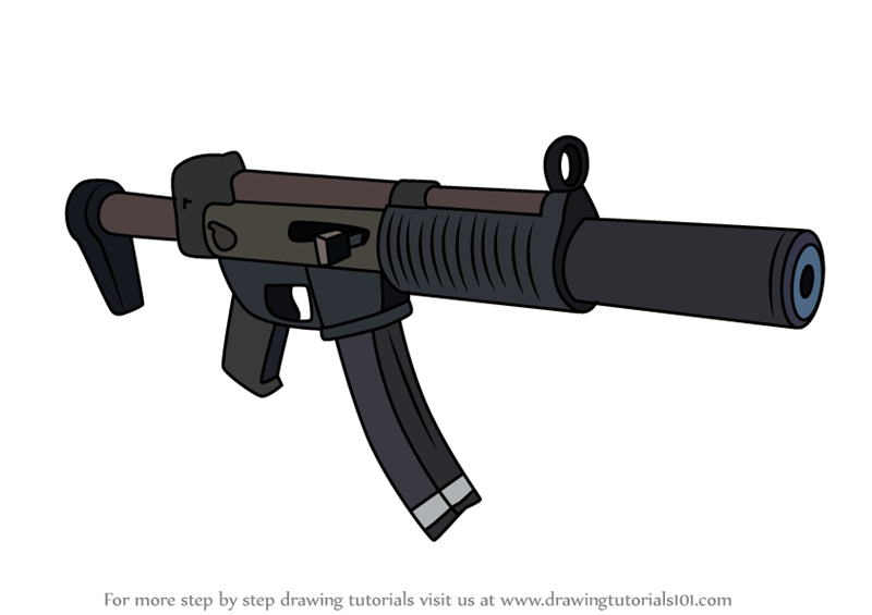 Learn How To Draw Suppressed Submachine Gun From Fortnite Fortnite Step By Step Drawing 