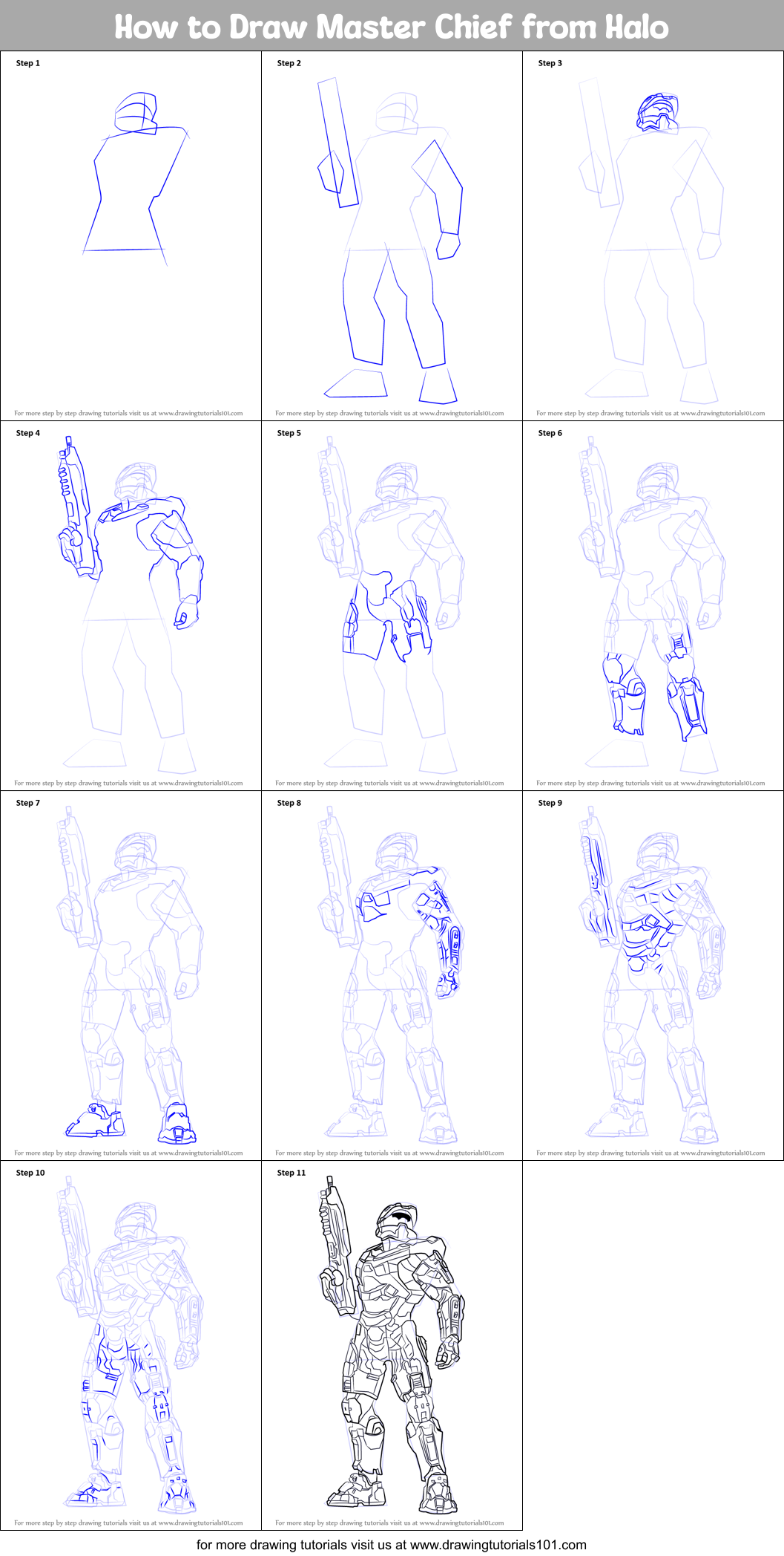 How To Draw Master Chief From Halo Printable Step By Step Drawing Sheet ...