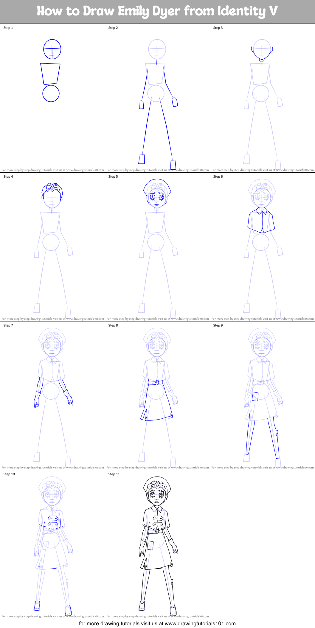 How to Draw Emily Dyer from Identity V printable step by step drawing ...