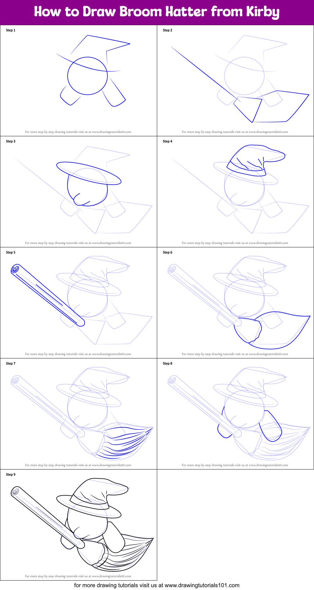 How to Draw Broom Hatter from Kirby printable step by step drawing sheet :  