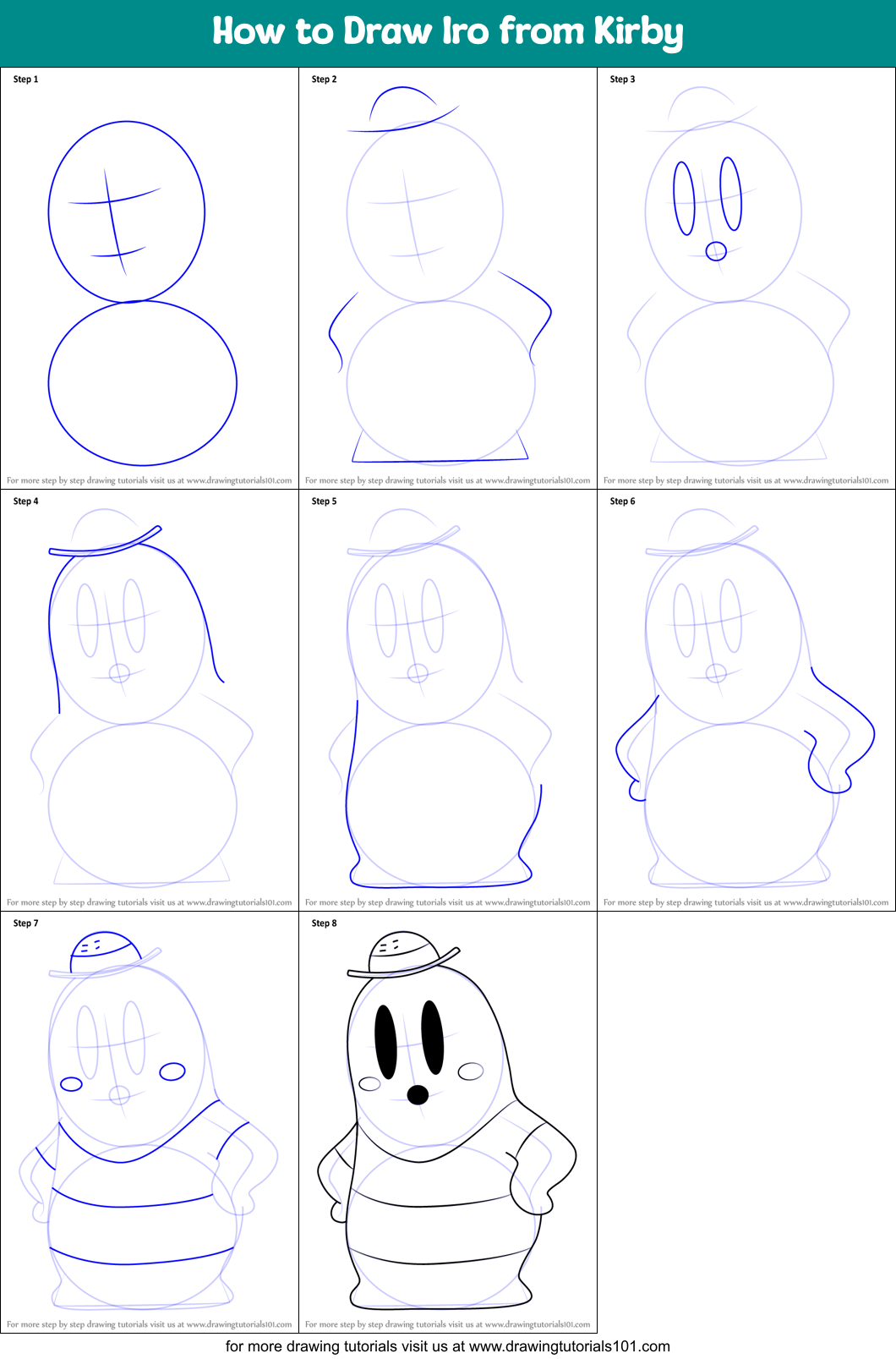 How to Draw Iro from Kirby printable step by step drawing sheet ...