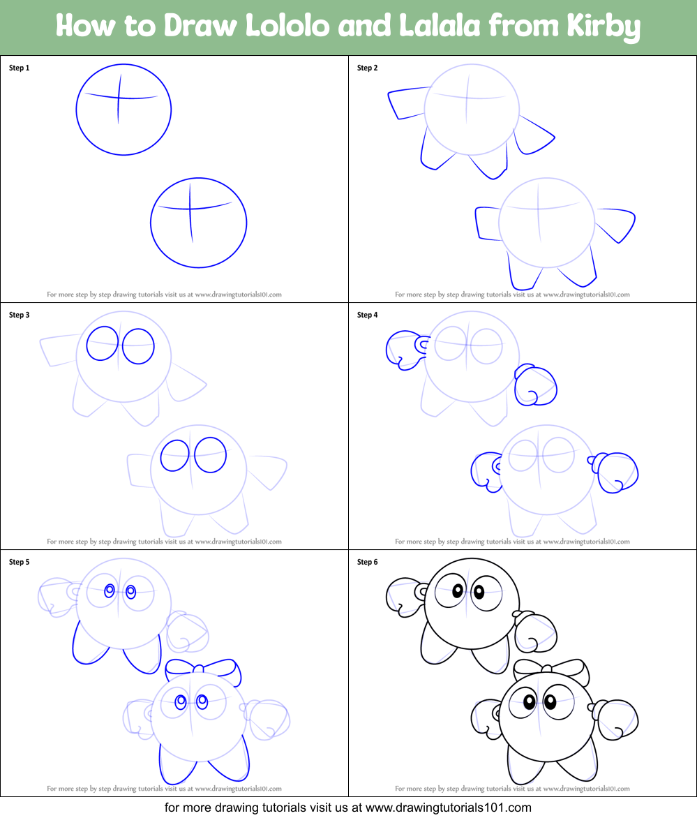 How to Draw Lololo and Lalala from Kirby printable step by step drawing ...