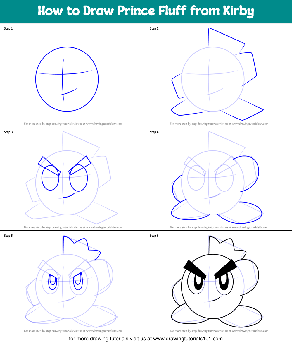 How to Draw Prince Fluff from Kirby printable step by step drawing ...