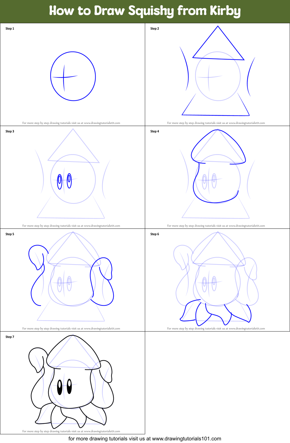 How to Draw Squishy from Kirby printable step by step drawing sheet