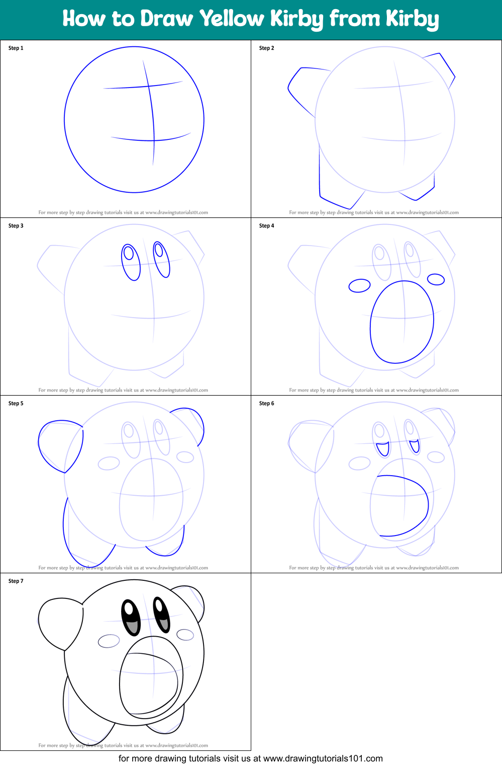 How to Draw Yellow Kirby from Kirby printable step by step drawing ...