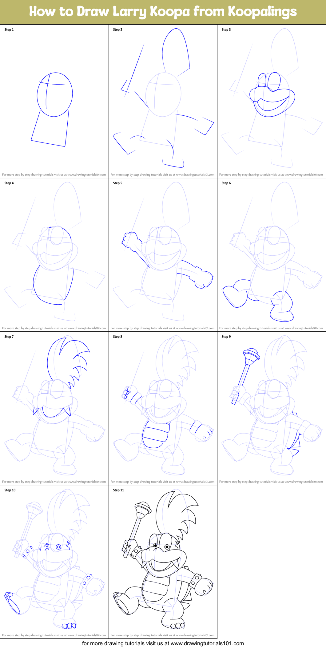 How to Draw Larry Koopa from Koopalings printable step by step drawing
