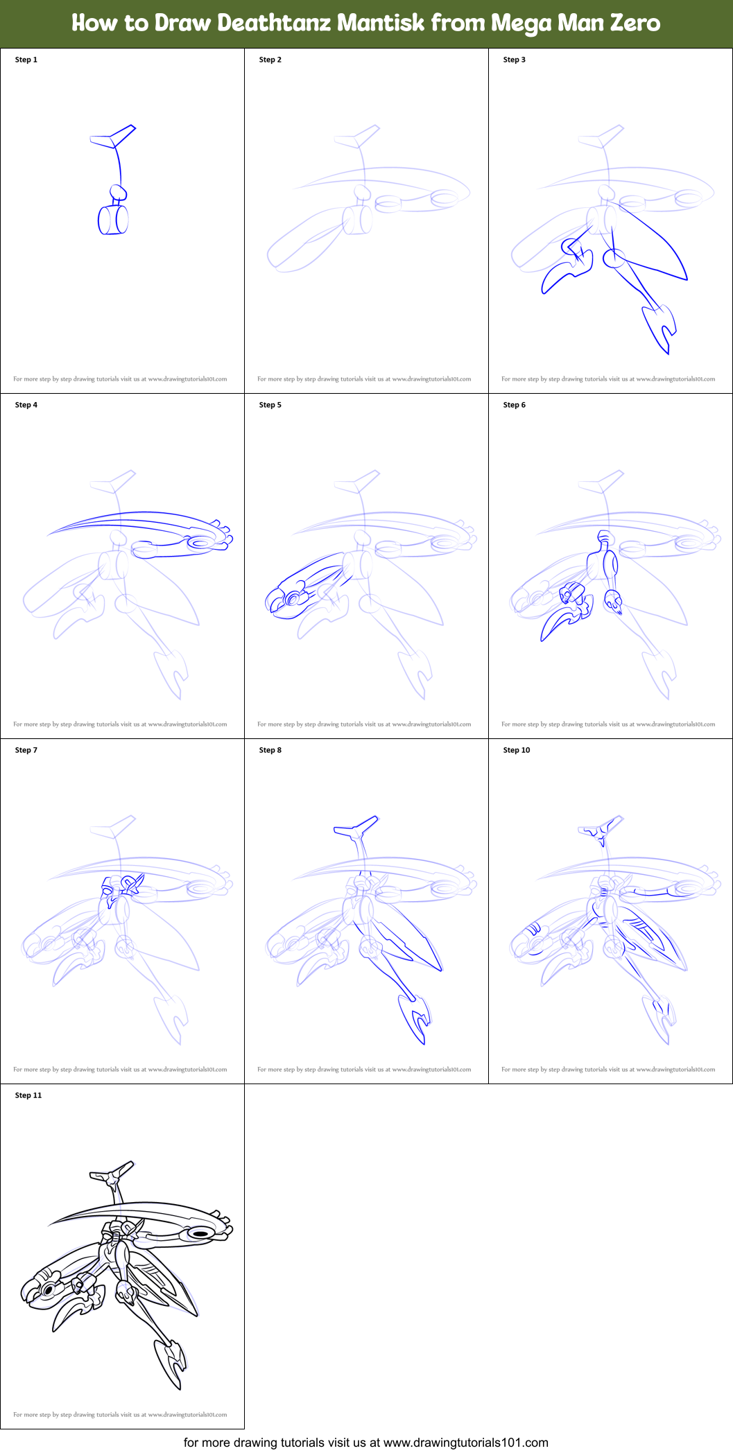 How to Draw Deathtanz Mantisk from Mega Man Zero printable step by step ...