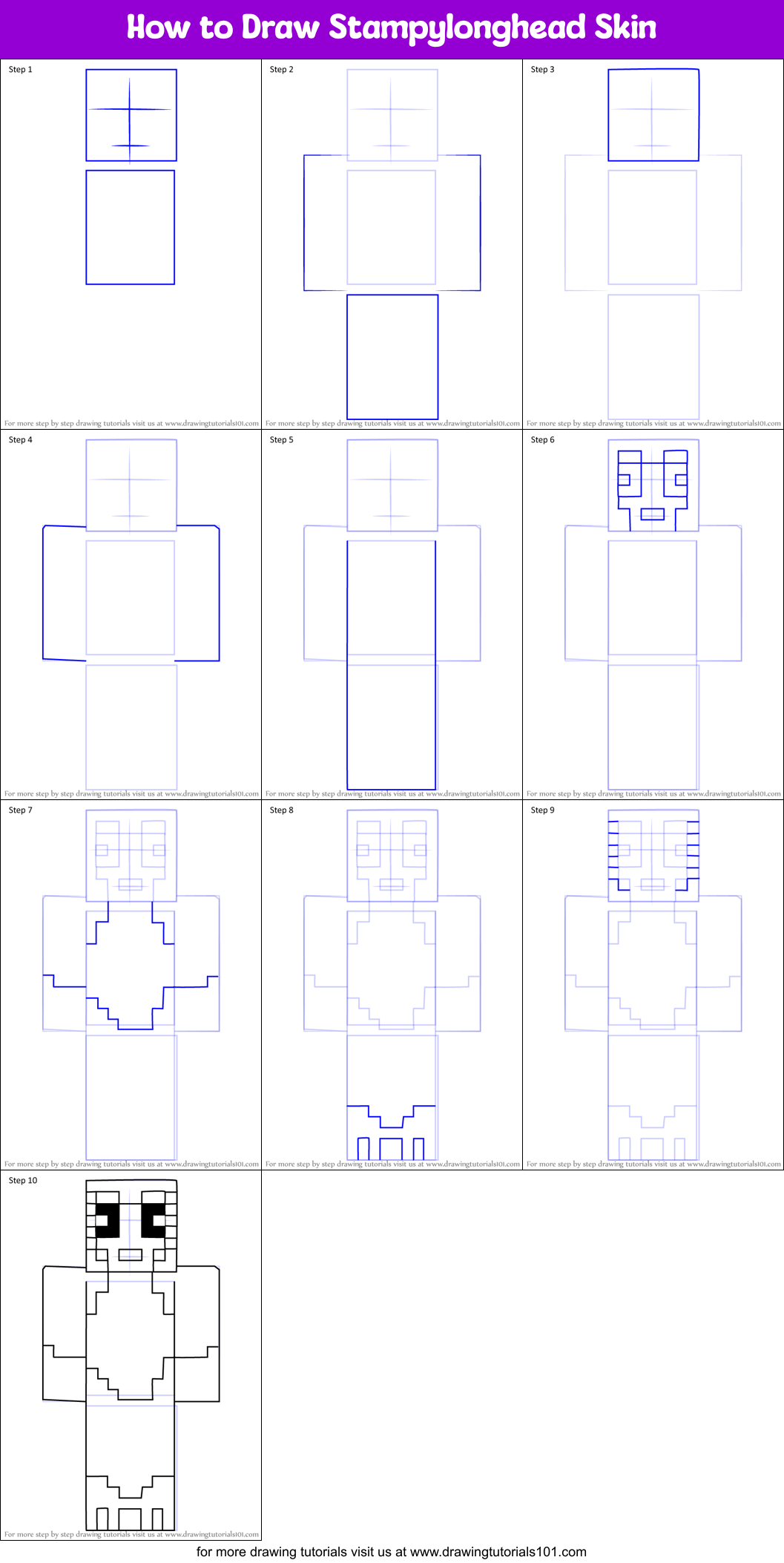 How to Draw Stampylonghead Skin printable step by step drawing sheet ...