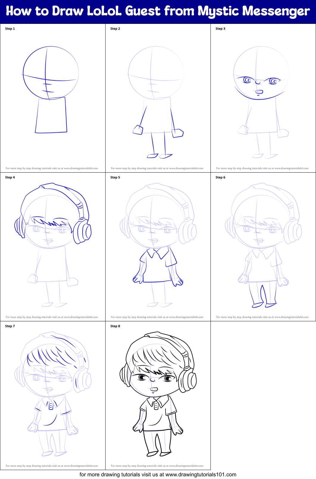 How to Draw LoLoL Guest from Mystic Messenger printable step by step ...