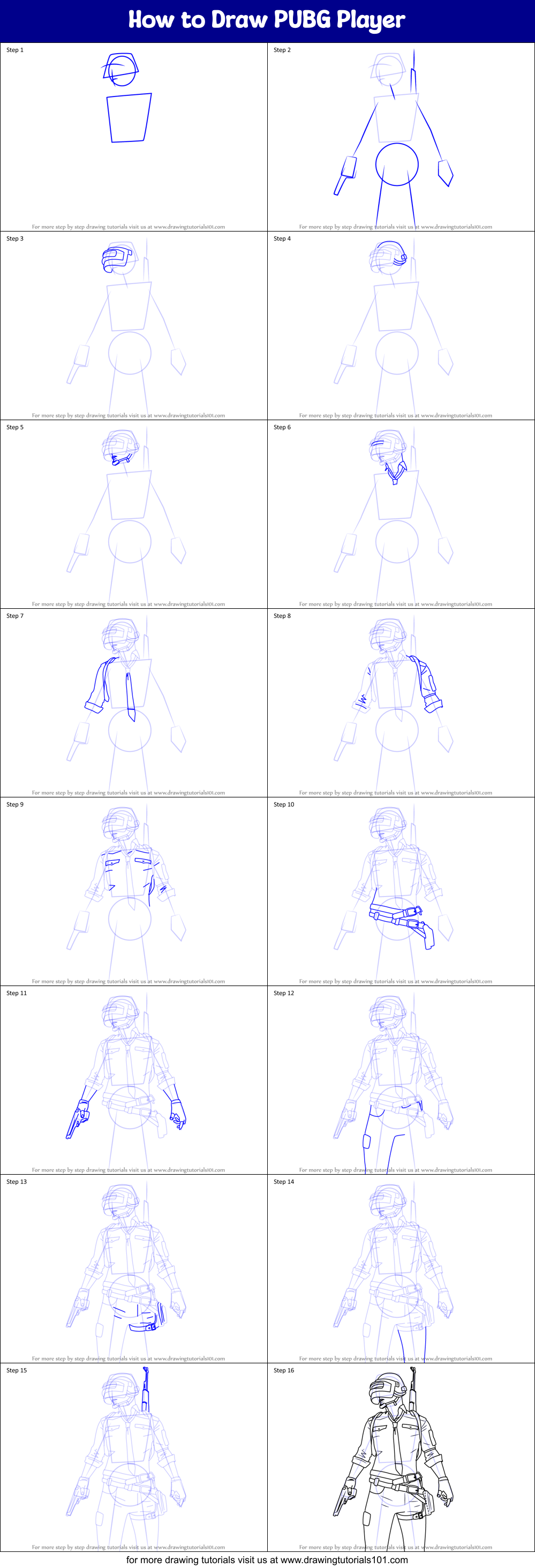 How to Draw PUBG Player printable step by step drawing sheet ...