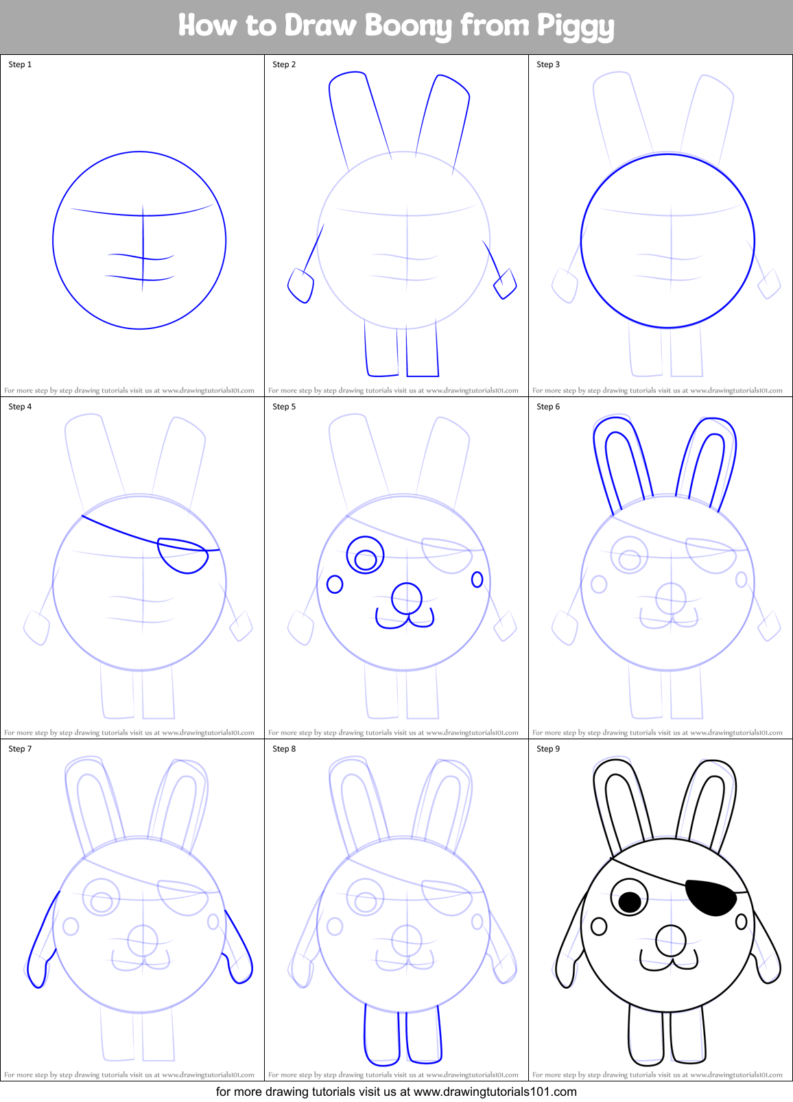 How to Draw Boony from Piggy printable step by step drawing sheet ...