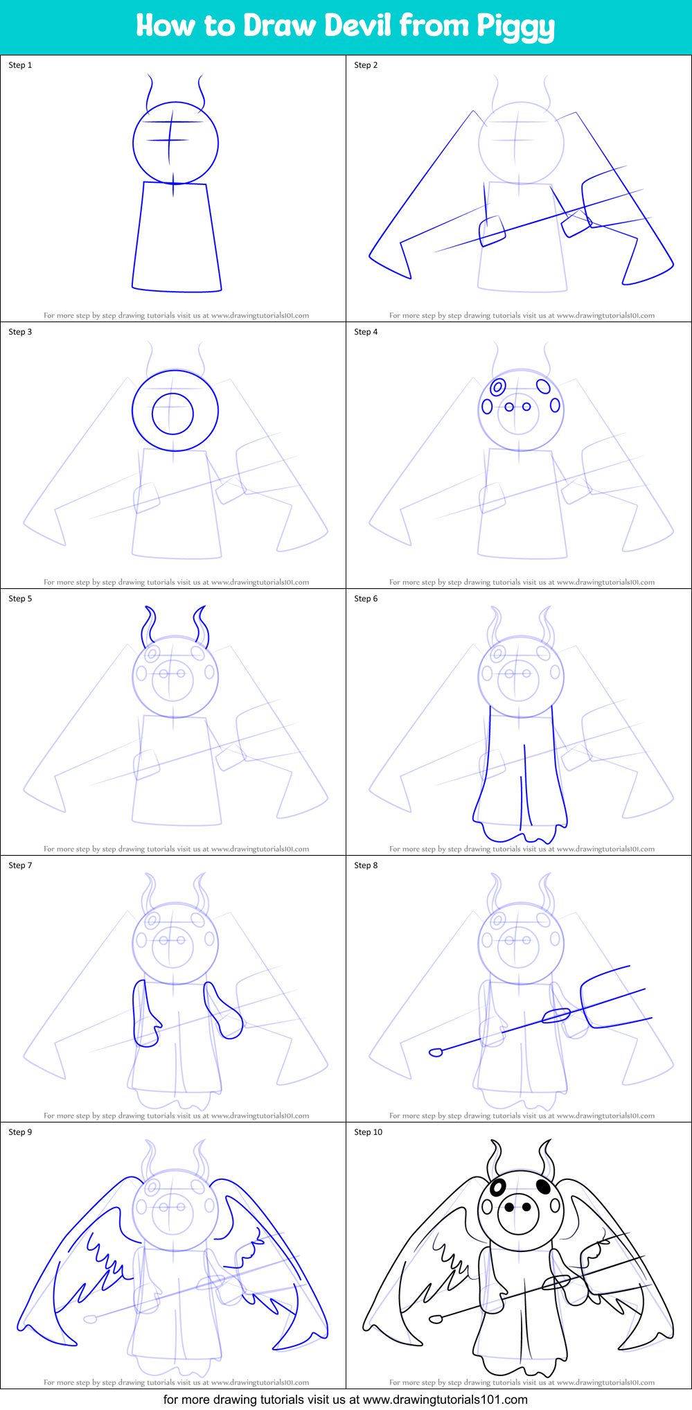 How to Draw Devil from Piggy printable step by step drawing sheet ...