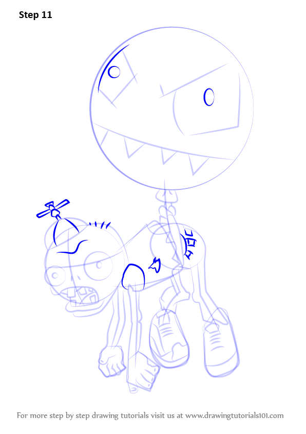 Step by Step How to Draw Balloon Zombie from Plants vs. Zombies