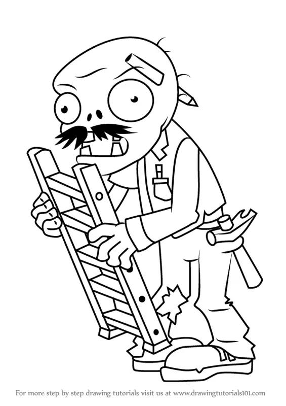 How to Draw Ladder Zombie from Plants vs. Zombies. 