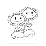 How to Draw Twin Sunflower from Plants vs. Zombies