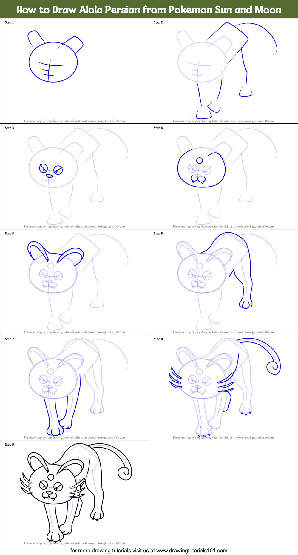 How to Draw Alola Persian from Pokemon Sun and Moon printable step by ...