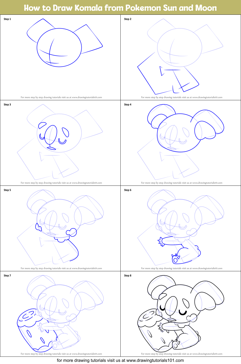 How to Draw Komala from Pokemon Sun and Moon printable step by step ...