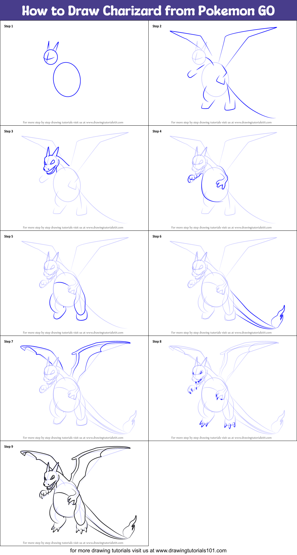 How to Draw Charizard from Pokemon GO printable step by step drawing ...