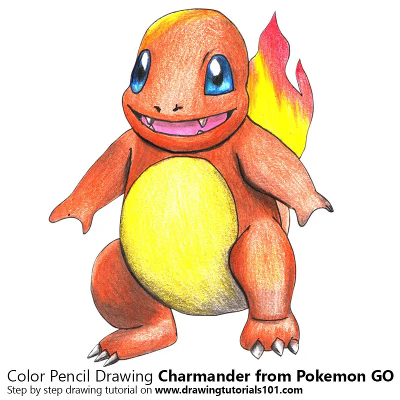 Charmander from Pokemon GO Color Pencil Drawing
