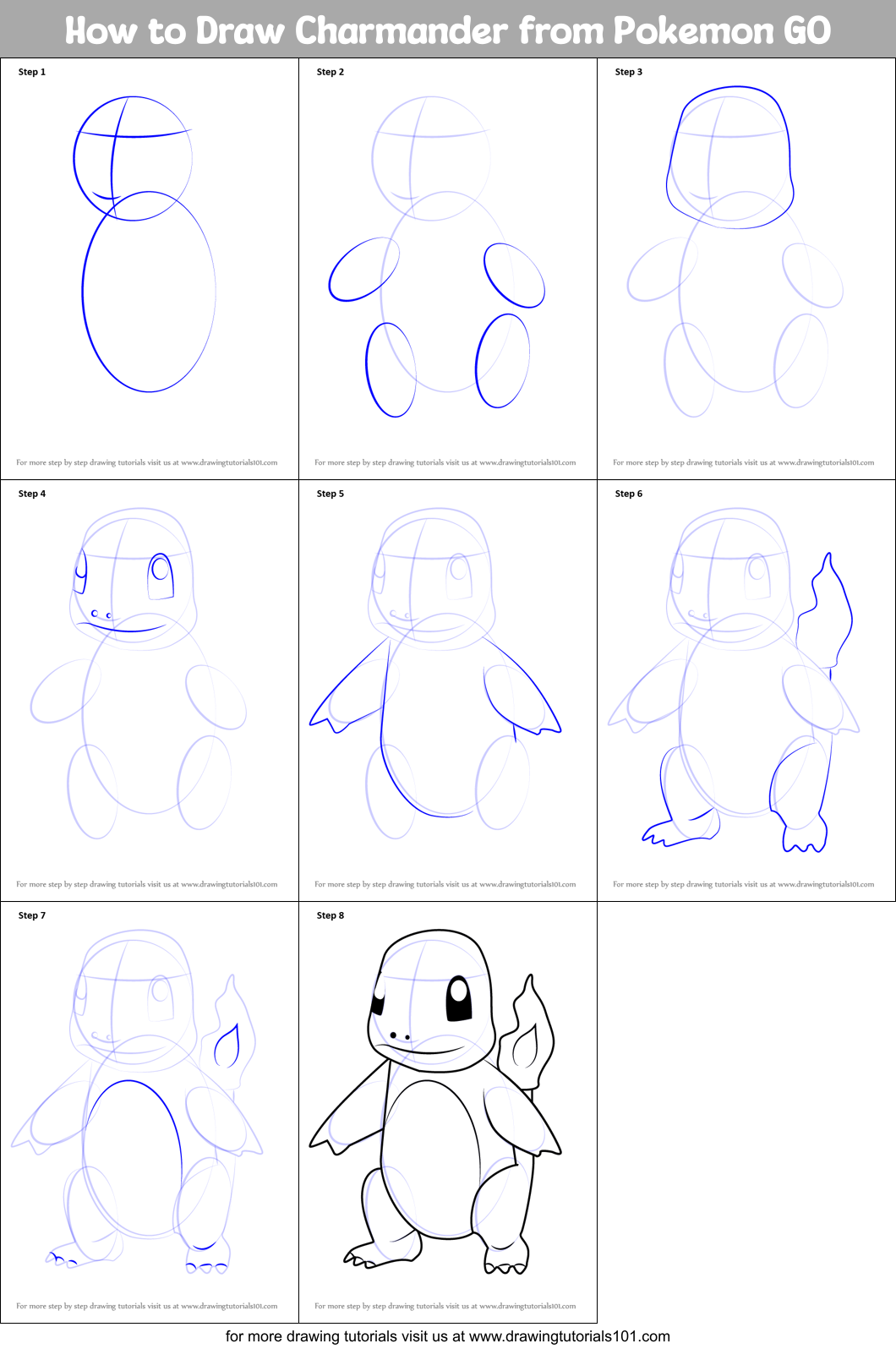How to Draw Charmander from Pokemon GO printable step by step drawing
