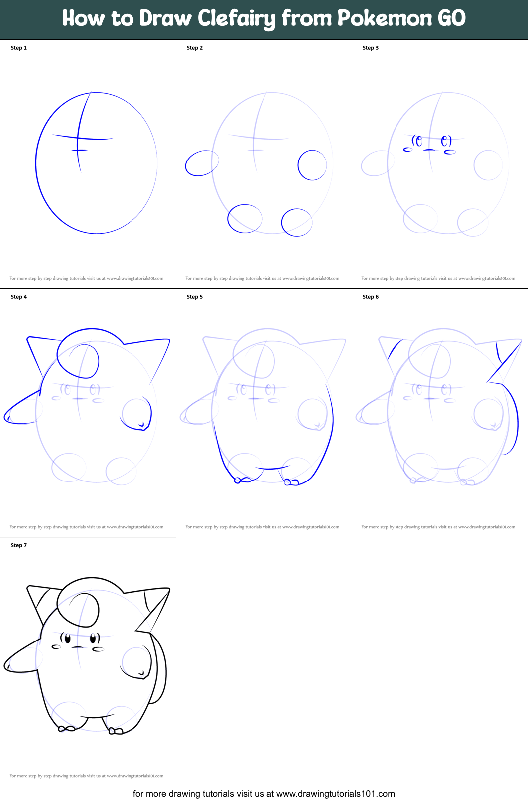 How to Draw Clefairy from Pokemon GO printable step by step drawing ...