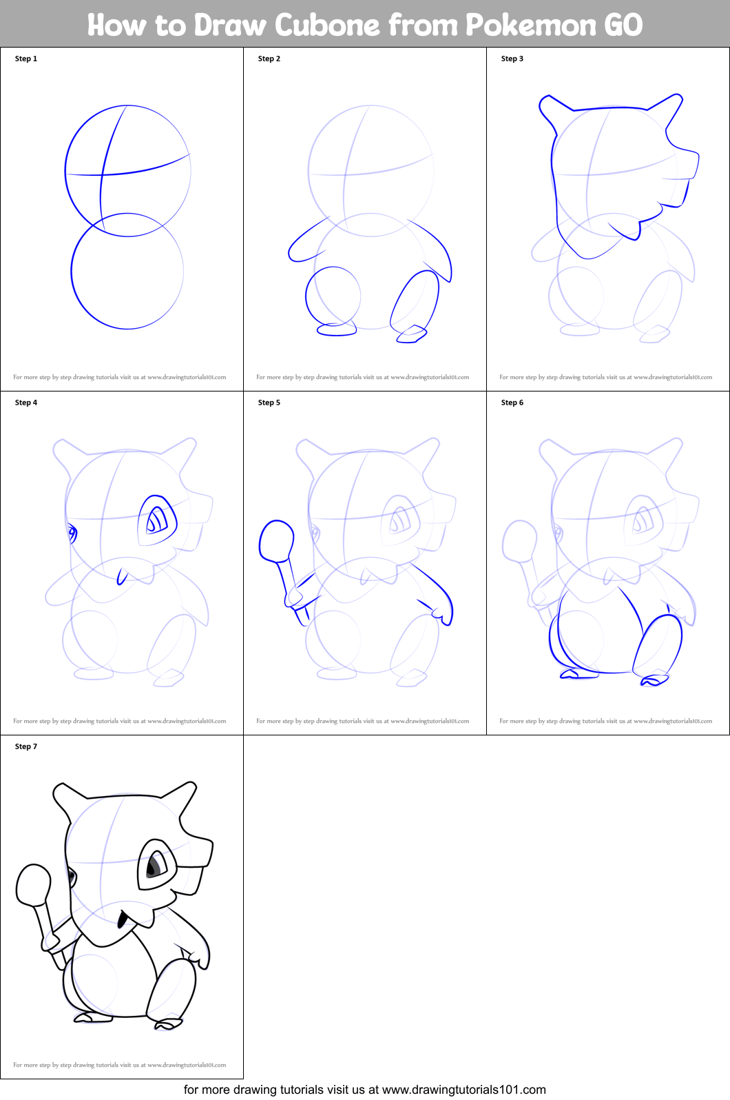 How to Draw Cubone from Pokemon GO printable step by step drawing sheet ...