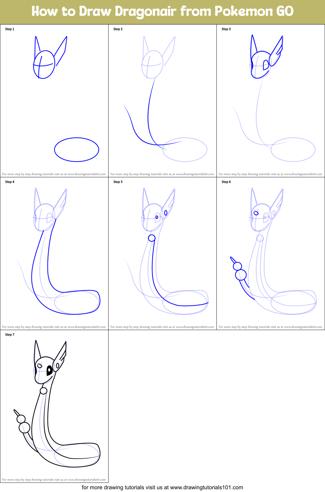 How to Draw Dragonair from Pokemon GO printable step by step drawing