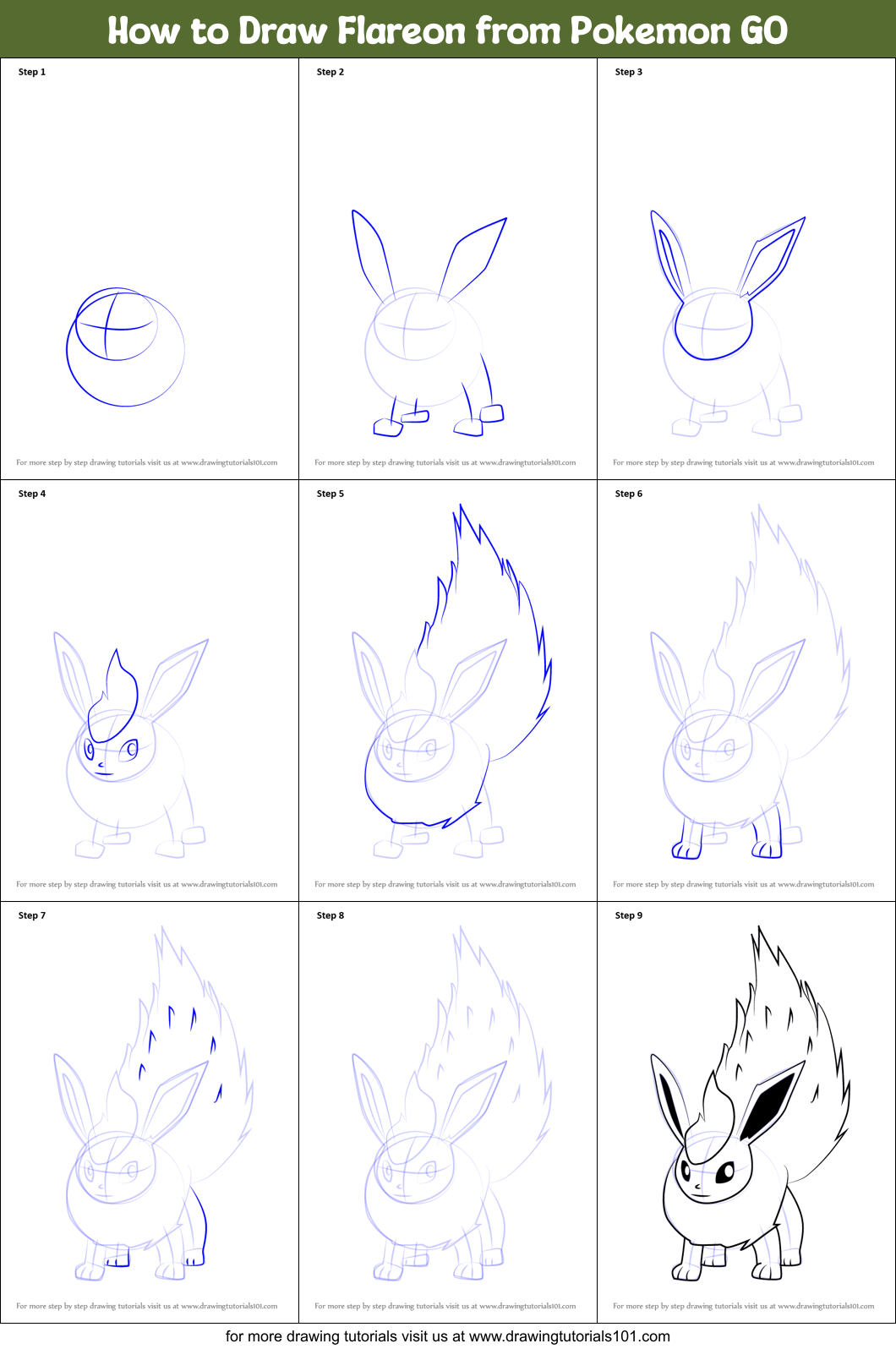 How to Draw Flareon from Pokemon GO printable step by step drawing