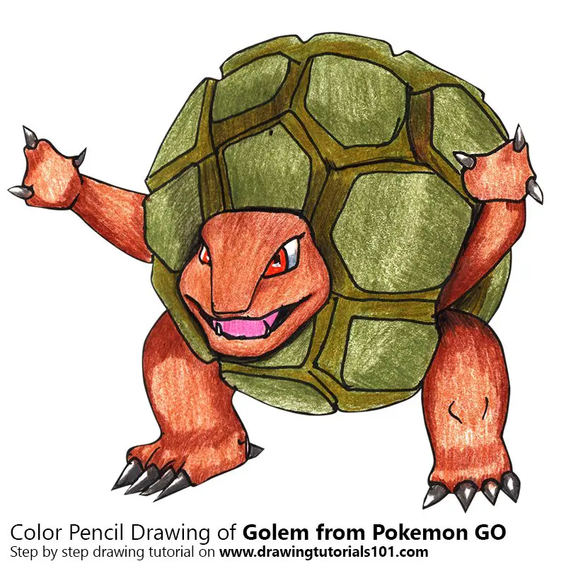 Golem from Pokemon GO Color Pencil Drawing