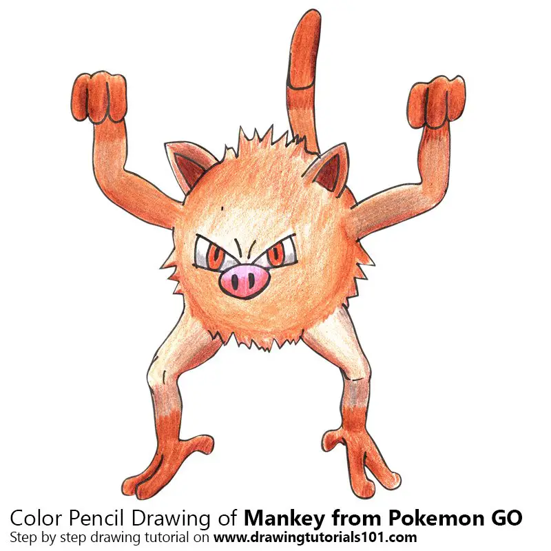 Mankey from Pokemon GO Color Pencil Drawing