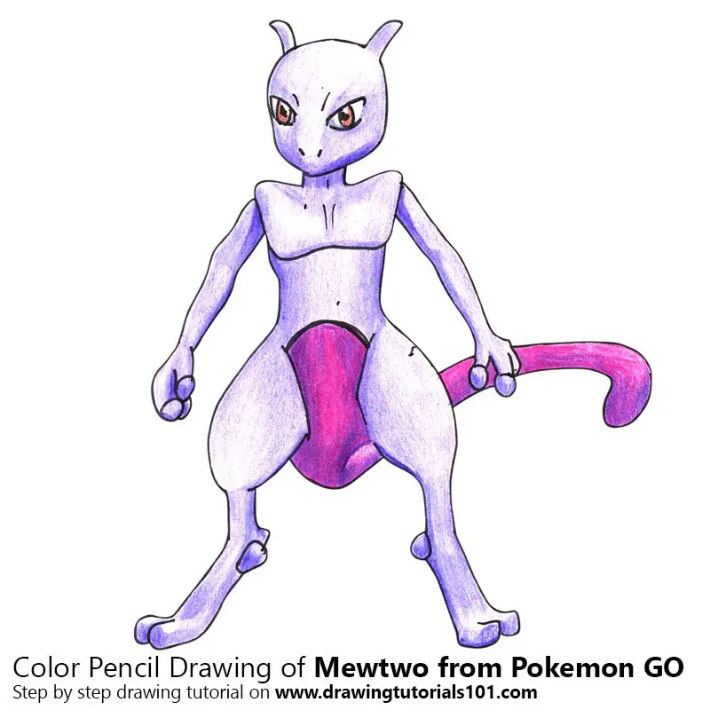 Mewtwo from Pokemon GO Color Pencil Drawing